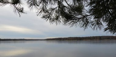 An atmospheric sunset over a beautiful lake in the park. 