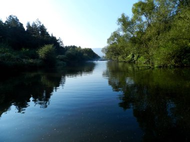 Photo of a river flowing through a beautiful park. Spring Summer. Perfect for wallpaper.