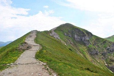 Beautiful mountain landscape. A trail leading through the Tatra National Park.