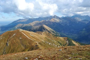 Beautiful mountain landscape. A trail leading through the Tatra National Park.