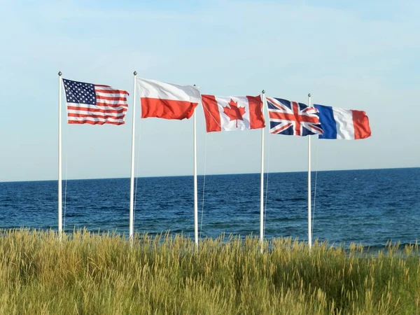 Flags Seashore Gulf Gdansk — Stock fotografie