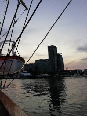 Ship moored in the port of Gdynia. Baltic Sea coast. Summer.