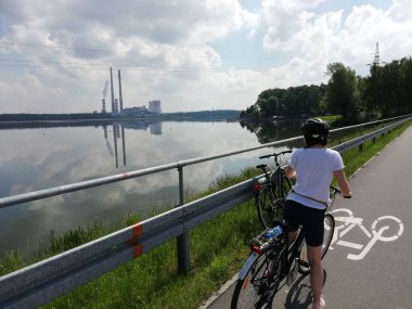 Elektrik santralinin yakınındaki göle bir gezi. Polonya.