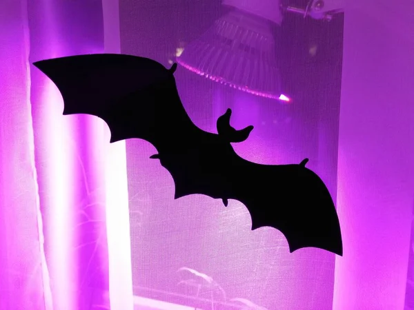 Toy Bat Background Purple Glow Lamp — Stock Photo, Image