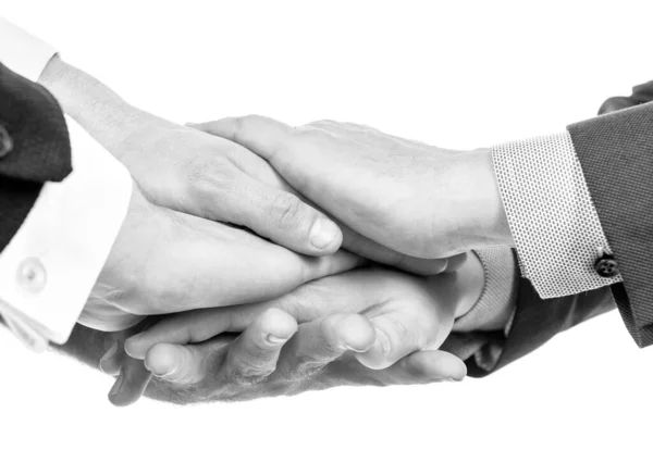 Men holding helping hands expressing support, trust — Stock Photo, Image