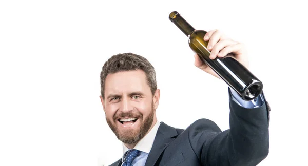 Tökéletes bor a tökéletes ünnepléshez. A boldog főnök a sikert ünnepli. Vállalati rendezvények megünneplése — Stock Fotó