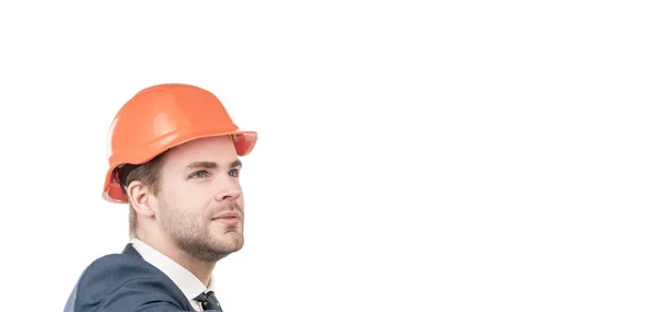 Somos feitos para engenharia. Um retrato sério de engenheiro. Engenheiro civil de chapéu duro. Homem da construção — Fotografia de Stock