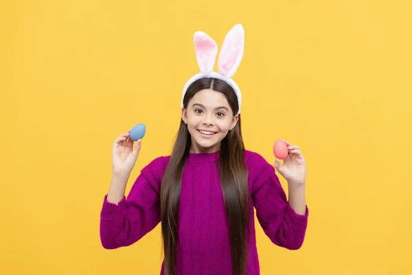 Full of joy. teenager girl wear rabbit costume. easter bunny egg hunt. just having fun. — Stockfoto