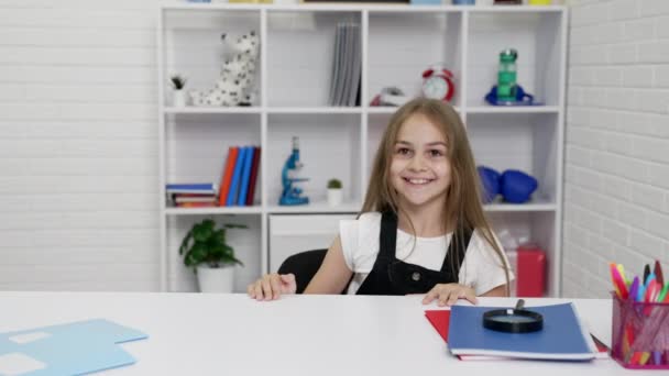 Happy child having fun playing with paper plane at school lesson express happiness, high school — Vídeo de Stock