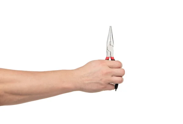 Male hand holding pliers. building and repairing tools. hand with repair tool — Stock Photo, Image