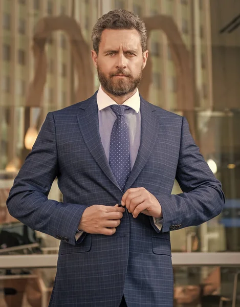 Moda formal masculina. confiante barbudo rosto chefe. homem de negócios maduro em formalwear. — Fotografia de Stock