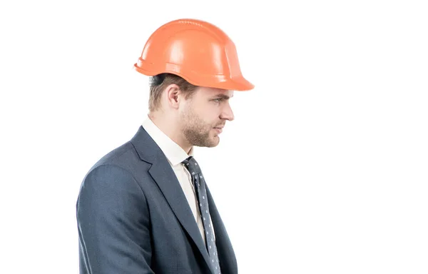 Technik mit Wert. Porträt eines Ingenieurs. Bauingenieur von der Seite. Bauarbeiter — Stockfoto