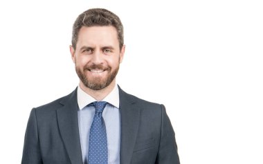 İyi bir avukat güvenebileceğin bir avukattır. Beyazların üzerinde izole edilmiş iş avukatı portresi. Mutlu hukuk profesörü