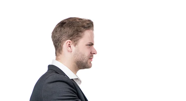 Giving somebody a frown. Professional man frown. Businessman with frowning face profile — Stock Photo, Image