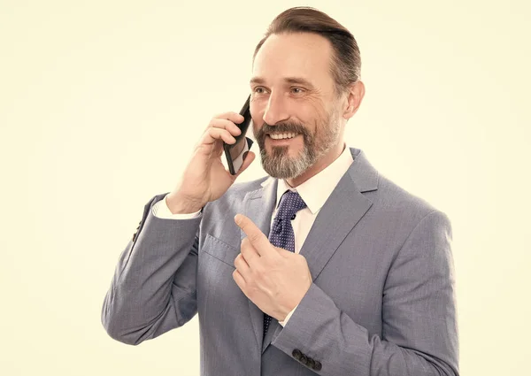 Man boss has conversation. business negotiation. voice contact. telephone connection — Stock Photo, Image