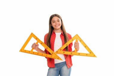 Cebir ve geometri. Çocuk matematik okuyor. Boyutunu ölçün. trigonometri sayfası.