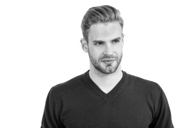 Görünüşün çok moda. Beyaz tenli yakışıklı adam. Erkekler tımar ediliyor. Görünüşü önemseyen