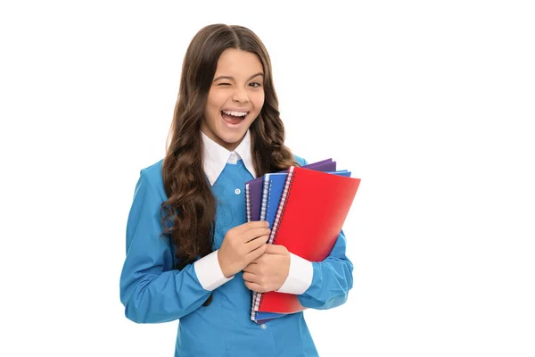 Childhood development. kid with homework. teenager student isolated on white. — Stock Photo, Image