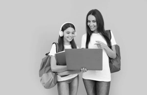 Online education. pupil and student. mom and teen girl study online. private teacher and child — Stock Photo, Image