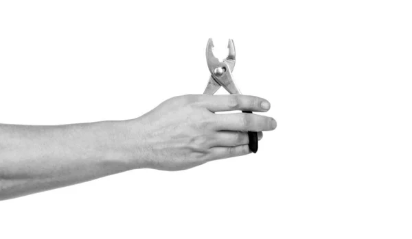 Pinze strumento di riparazione in mano isolato su bianco, miglioramento — Foto Stock
