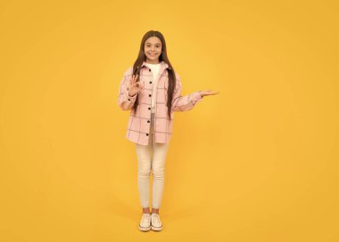 Ekose gömlekli ergen çocuk ürünleri sunuyor. Reklam. Güzellik ve moda. son eğilim.