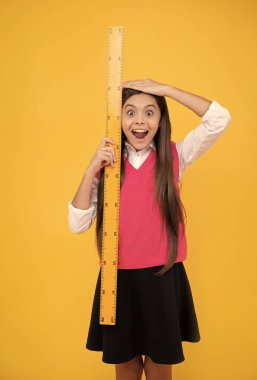 Vay canına. Çocuk matematik okuyor. Kök disiplinler. Eğitim konsepti. Boyutunu ölçün. çocuğun yüksekliği.