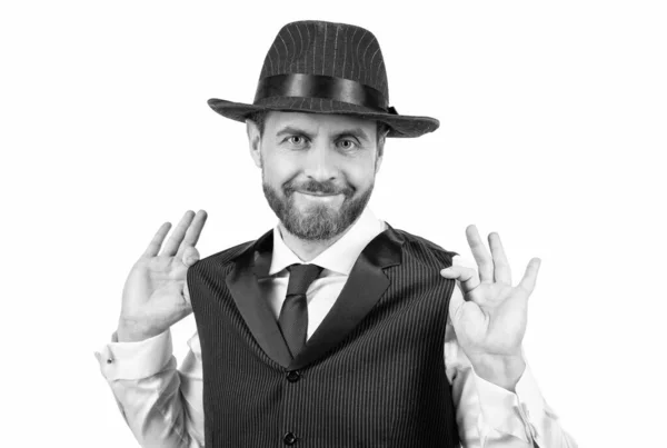 Funny handsome guy in hat. male fashion. mens beauty. grizzled gentleman portrait. — Stock Photo, Image
