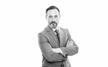 Girişimci beyazı izole etti. Resmi moda. Profesyonel sakallı CEO. Kendinden emin patron