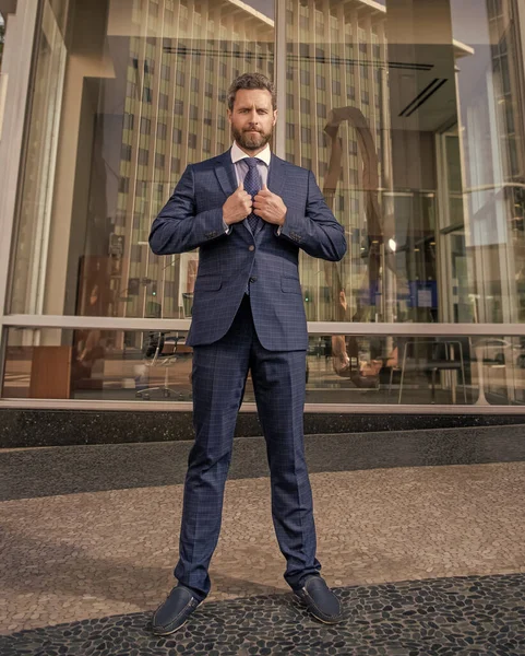 Resmi takım elbiseli başarılı sakallı iş adamı.