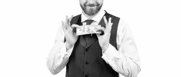 Hundred dollar tips. cropped businessman with money. man hold cash — Zdjęcie stockowe