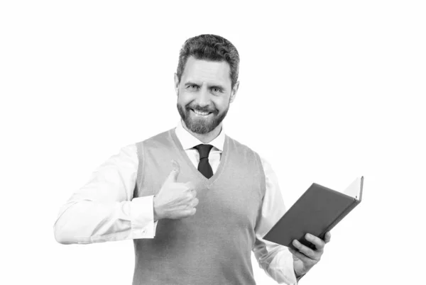 Businessman hold notebook. successful ceo with notepad. — Stock Photo, Image