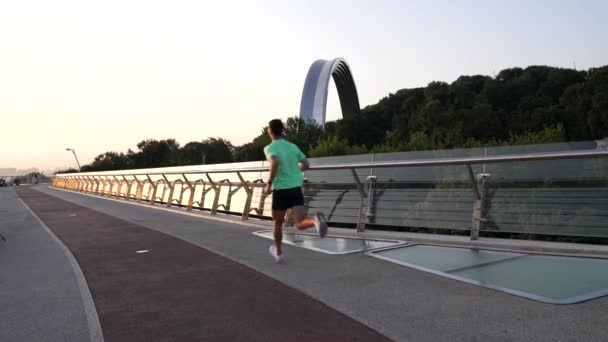 Healthy Guy Sprinter Running Outdoor Morning Run — Stock Video