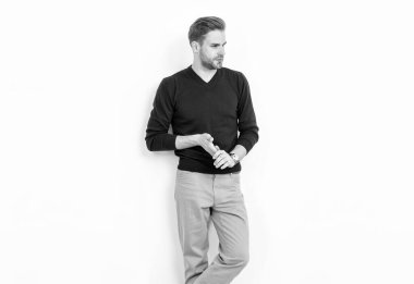 Worn by some of the most stylish men. Stylish guy isolated on white. Casual style. Fashion trend
