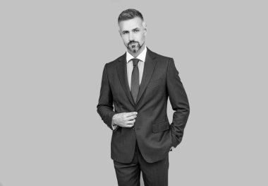 Görünüşü harika. Girişimci ya da yönetici. Erkek resmi moda. Profesyonel traşsız ceo.