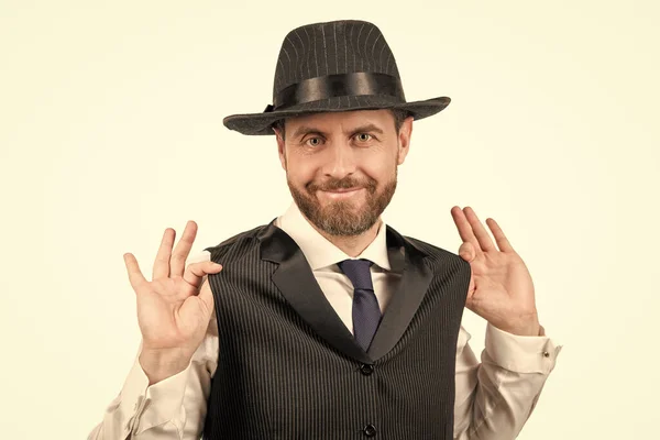 Funny handsome guy in hat. male fashion. mens beauty. grizzled gentleman portrait. — Stock Photo, Image