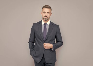 Tam oturdu. Boz saçlı patron. Formalite icabı kendine güvenen iş adamı. iş başarısı.