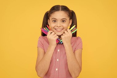 her hobby. creativity. back to school. cheerful teenage girl going to draw picture.