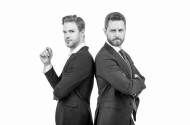 Beyazlar üzerinde izole iş adamları. Patron ve çalışan. güvenilir iş ortakları desteği.