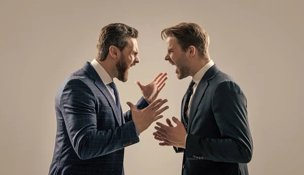 Dissatisfied Men Discuss Failure Two Colleagues Have Disagreement Conflict Businessmen — Stock Photo, Image