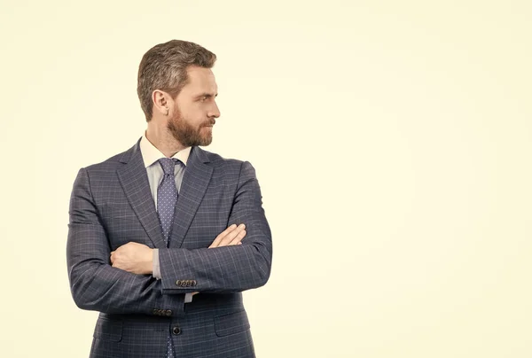 Confident Professional Employee Man Keep Arms Crossed Formal Suit Isolated — Stock Photo, Image