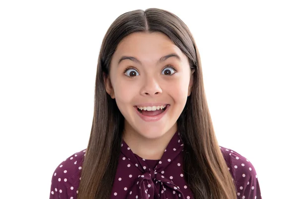 Gülümseyen Mutlu Genç Kız Portresi Yakın Çekim Yüzünde Şok Ifadesi — Stok fotoğraf