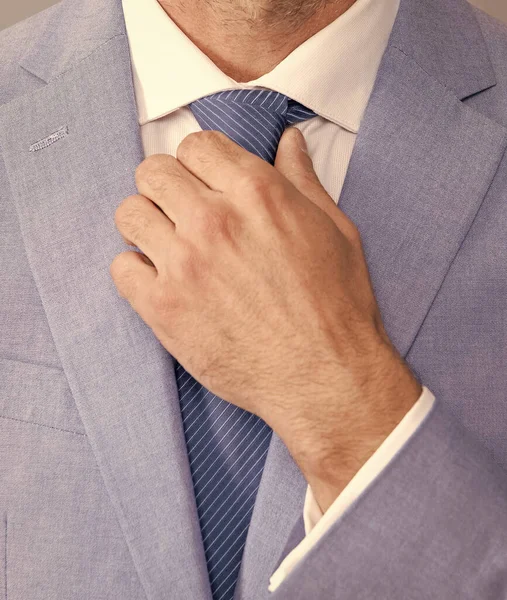 Closeup Cropped Man Businesslike Suit Tie Hand Formalwear — Stock Photo, Image