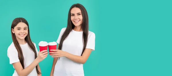 Banner Madre Hija Espacio Para Copiar Fondo Aislado Feliz Madre — Foto de Stock