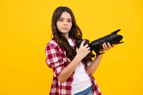 Hobby Carrière Voor Beginnende Fotografe Tiener Meisje Met Moderne Camera — Stockfoto