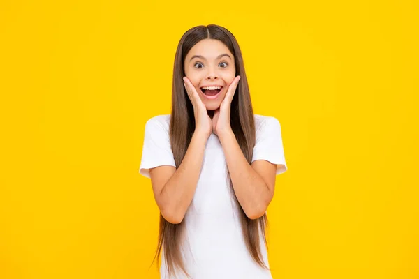 Amazed Surprised Emotions Young Teenager Girl Teenager Child Girl Shocked — Stock Photo, Image