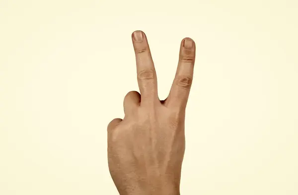 Mão Mostrando Gesto Paz Isolado Fundo Branco Sinal Vitória — Fotografia de Stock