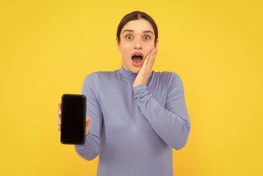 İnternette çalışan hayret verici bir kadın. İş kadını ekranı göster, boşluğu kopyala. Çevik iş blogları. Modern iletişim teknolojisi. Kadın blogcu akıllı telefon kullanıyor.