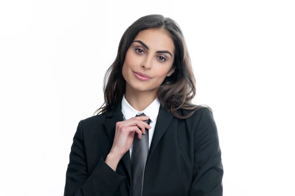 Business Woman Suit Tie Confident Female Entrepreneur Businesswoman Correct Necktie — Stock Photo, Image