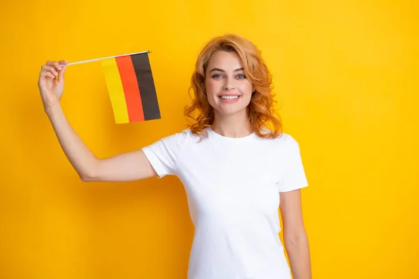 Germany School University Concept Happy Woman Holding Flag Germany Immigration — Stock Fotó