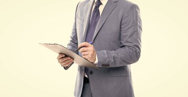 signing a contract. cropped businessman hold folder. business expertise. successful man making notes. entrepreneur read project. ceo with construction documents. cropped boss with clipboard.